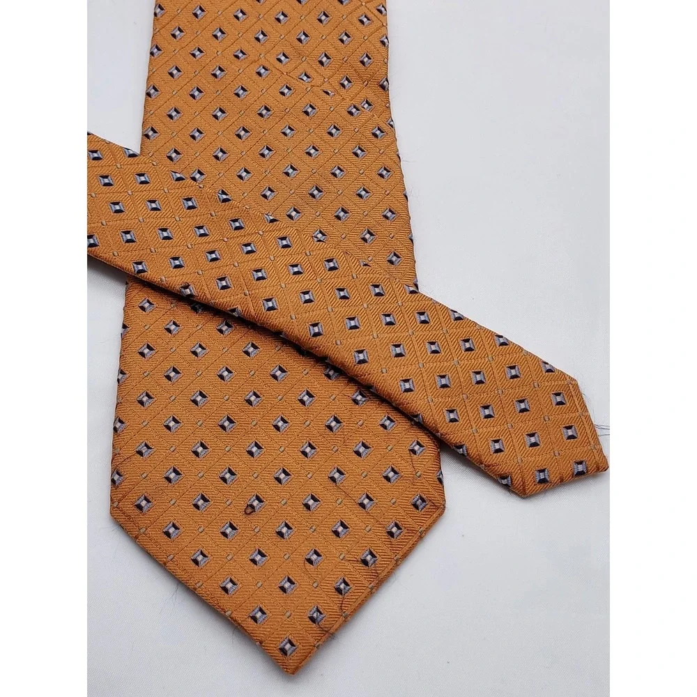 Nautica Mens Orange Geometric Diamond Silk Necktie RN 121148